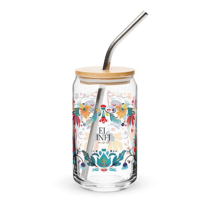 El Infj Exclusive Art Piece Can-Shaped Glass Home Office Work Mexican Spanish Pride Gift Cup One-Of-A-Kind Calligraphy Glass | E8 Mexicada 16 oz With Lid & Straw