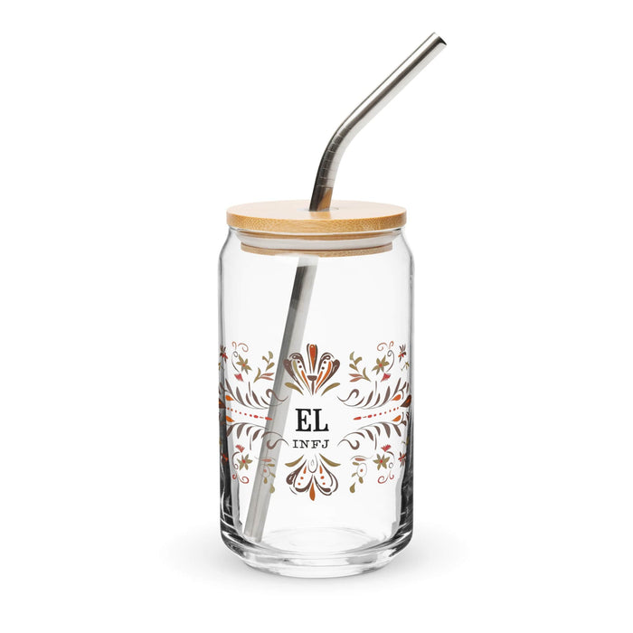 El Infj Exclusive Art Piece Can-Shaped Glass Home Office Work Mexican Spanish Pride Gift Cup One-Of-A-Kind Calligraphy Glass | E11 Mexicada 16 oz With Lid & Straw