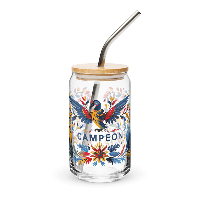 Campeón Exclusive Art Piece Can-Shaped Glass Home Office Work Mexican Spanish Pride Gift Cup One-Of-A-Kind Calligraphy Glass | C15 Mexicada 16 oz With Lid & Straw