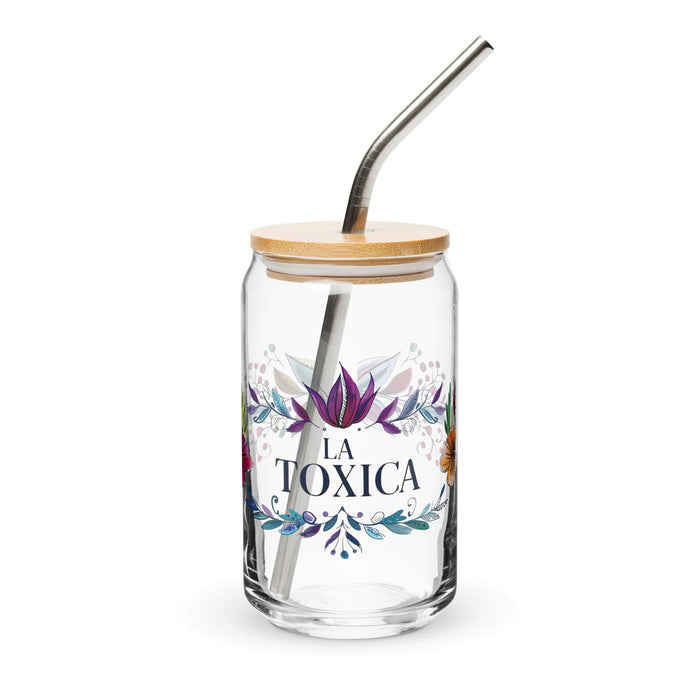 La Toxica Exclusive Art Piece Can-Shaped Glass Home Office Work Mexican Spanish Pride Gift Cup One-Of-A-Kind Calligraphy Glass | L1 Mexicada 16 oz With Lid & Straw