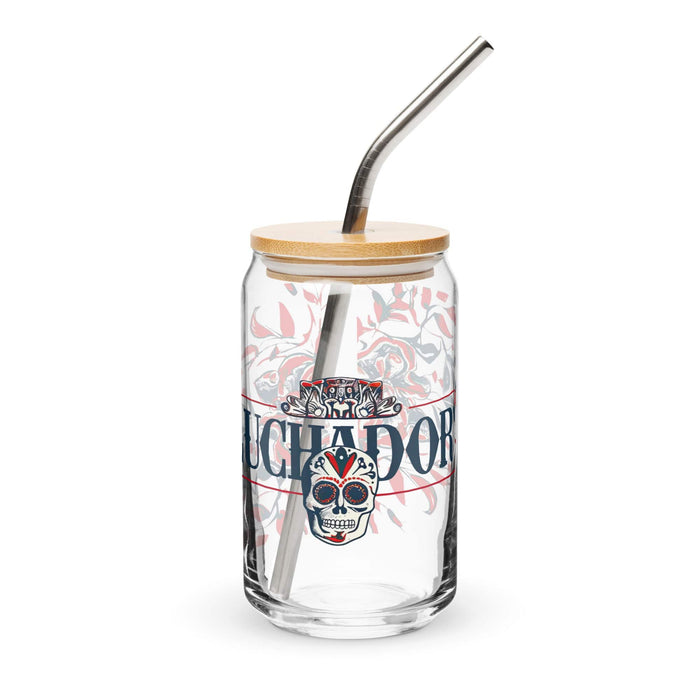 Luchador Exclusive Art Piece Can-Shaped Glass Home Office Work Mexican Spanish Pride Gift Cup One-Of-A-Kind Calligraphy Glass | L1 Mexicada 16 oz With Lid & Straw