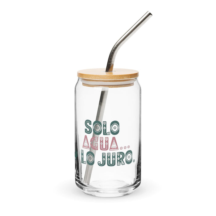 Solo Agua Lo Juro Exclusive Art Piece Can-Shaped Glass Home Office Work Mexican Spanish Pride Gift Cup One-Of-A-Kind Calligraphy Glass | S1 Mexicada 16 oz With Lid & Straw