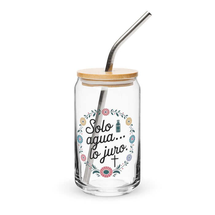 Solo Agua Lo Juro Exclusive Art Piece Can-Shaped Glass Home Office Work Mexican Spanish Pride Gift Cup One-Of-A-Kind Calligraphy Glass | S7 Mexicada 16 oz With Lid & Straw