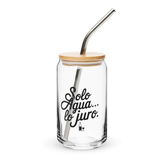 Solo Agua Lo Juro Exclusive Art Piece Can-Shaped Glass Home Office Work Mexican Spanish Pride Gift Cup One-Of-A-Kind Calligraphy Glass | S9 Mexicada 16 oz With Lid & Straw