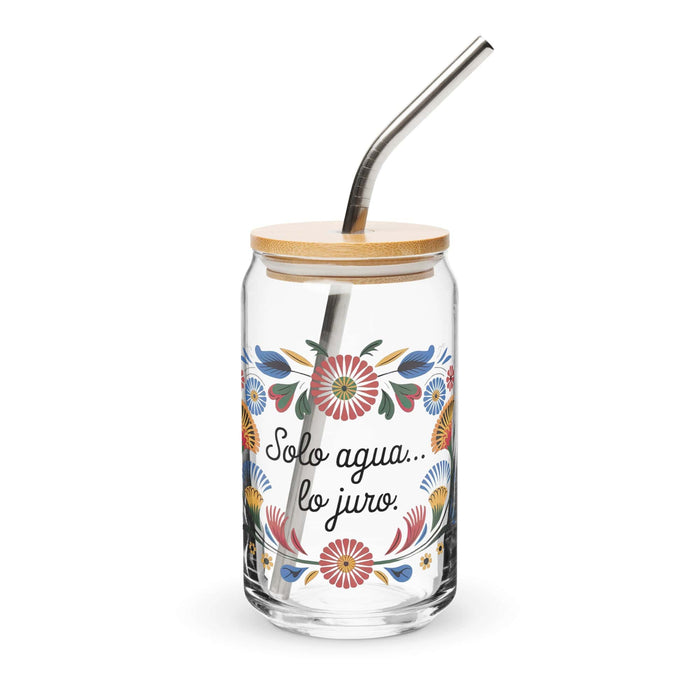 Solo Agua Lo Juro Exclusive Art Piece Can-Shaped Glass Home Office Work Mexican Spanish Pride Gift Cup One-Of-A-Kind Calligraphy Glass | S10 Mexicada 16 oz With Lid & Straw