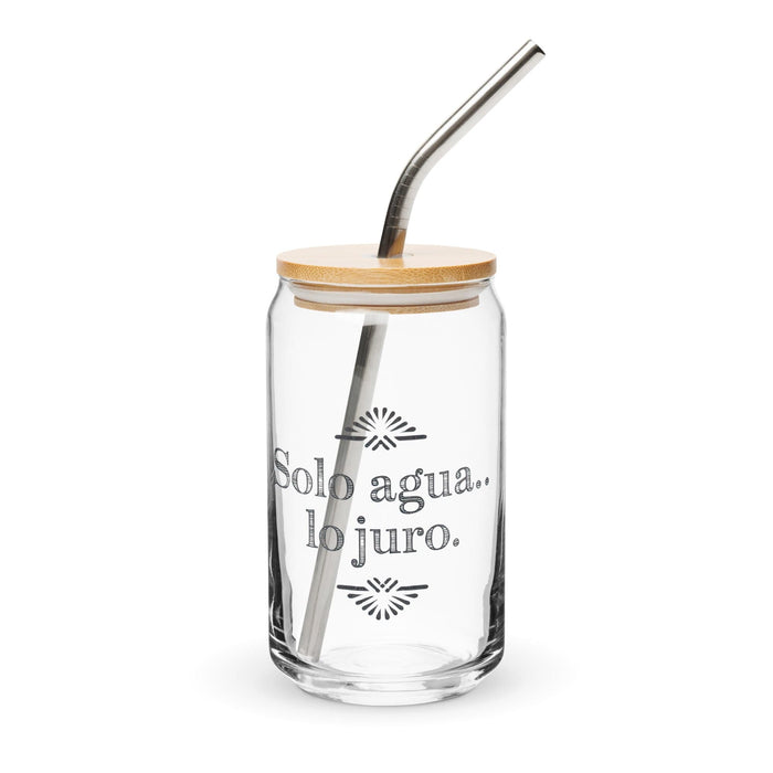 Solo Agua Lo Juro Exclusive Art Piece Can-Shaped Glass Home Office Work Mexican Spanish Pride Gift Cup One-Of-A-Kind Calligraphy Glass | S13 Mexicada 16 oz With Lid & Straw