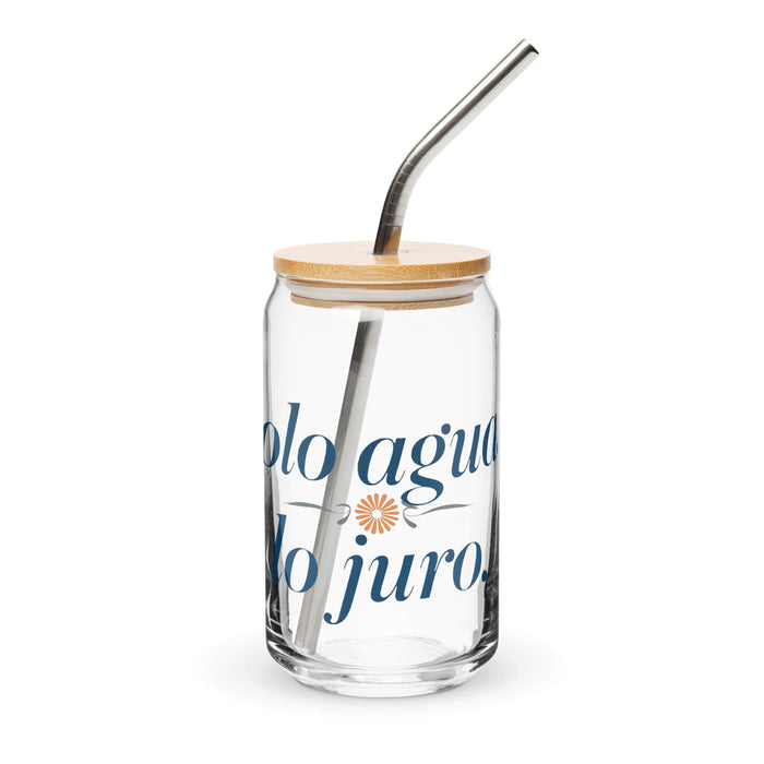 Solo Agua Lo Juro Exclusive Art Piece Can-Shaped Glass Home Office Work Mexican Spanish Pride Gift Cup One-Of-A-Kind Calligraphy Glass | S20 Mexicada 16 oz With Lid & Straw