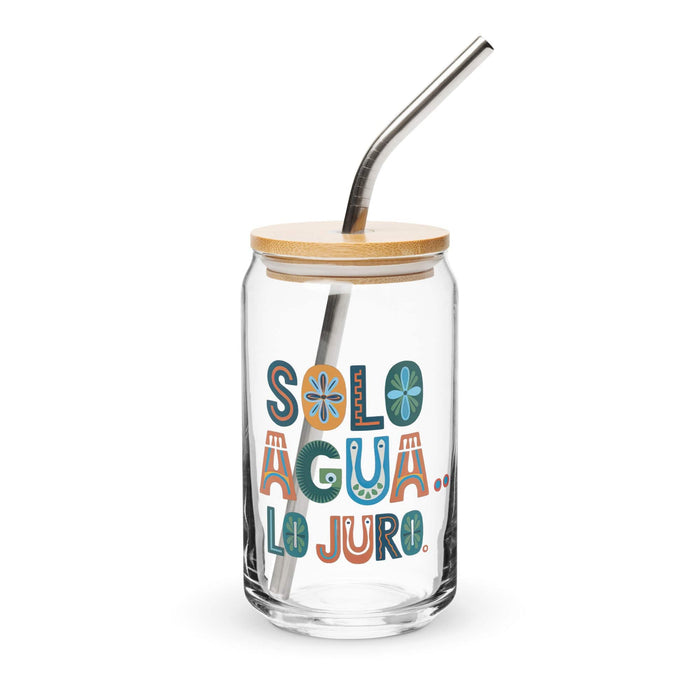 Solo Agua Lo Juro Exclusive Art Piece Can-Shaped Glass Home Office Work Mexican Spanish Pride Gift Cup One-Of-A-Kind Calligraphy Glass | S24 Mexicada 16 oz With Lid & Straw