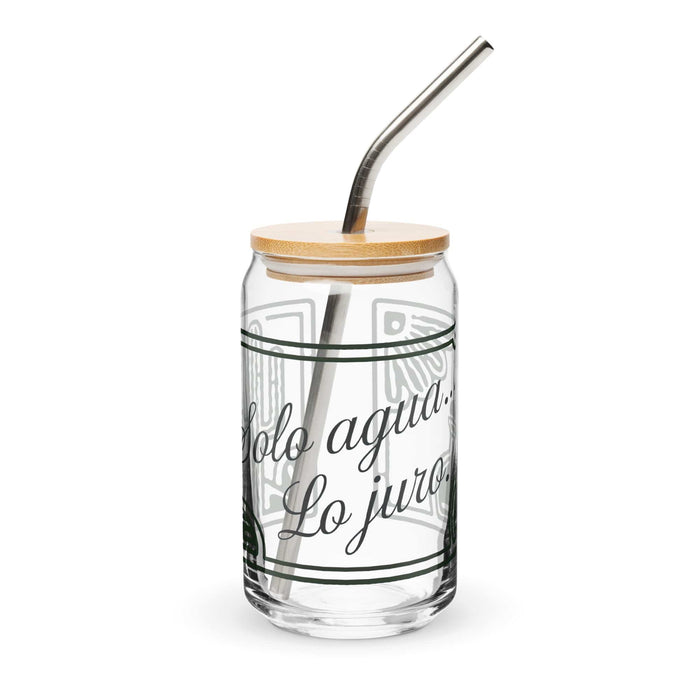 Solo Agua Lo Juro Exclusive Art Piece Can-Shaped Glass Home Office Work Mexican Spanish Pride Gift Cup One-Of-A-Kind Calligraphy Glass | S25 Mexicada 16 oz With Lid & Straw