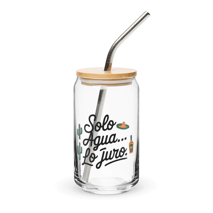 Solo Agua Lo Juro Exclusive Art Piece Can-Shaped Glass Home Office Work Mexican Spanish Pride Gift Cup One-Of-A-Kind Calligraphy Glass | S28 Mexicada 16 oz With Lid & Straw