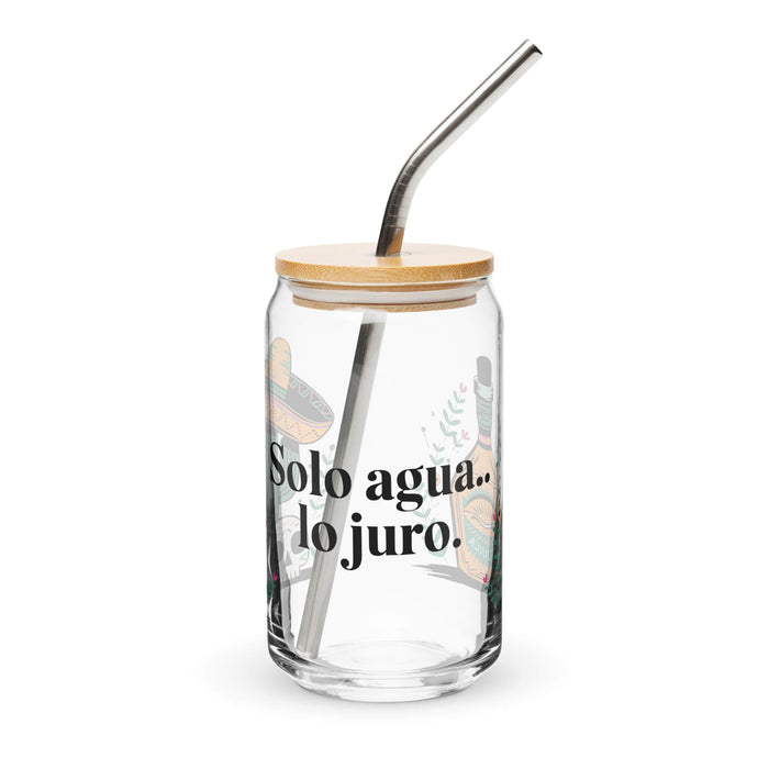 Solo Agua Lo Juro Exclusive Art Piece Can-Shaped Glass Home Office Work Mexican Spanish Pride Gift Cup One-Of-A-Kind Calligraphy Glass | S29 Mexicada 16 oz With Lid & Straw