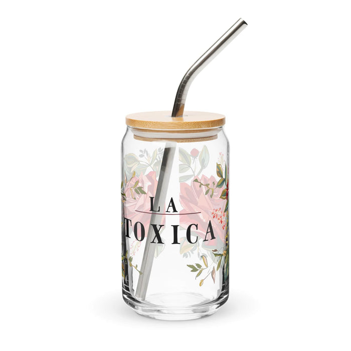 La Toxica Exclusive Art Piece Can-Shaped Glass Home Office Work Mexican Spanish Pride Gift Cup One-Of-A-Kind Calligraphy Glass | L8 Mexicada 16 oz With Lid & Straw