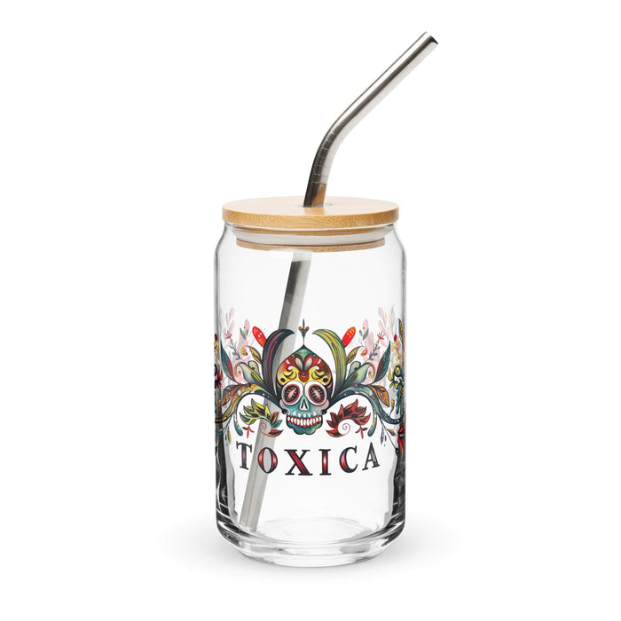 La Toxica Exclusive Art Piece Can-Shaped Glass Home Office Work Mexican Spanish Pride Gift Cup One-Of-A-Kind Calligraphy Glass | L9 Mexicada 16 oz With Lid & Straw