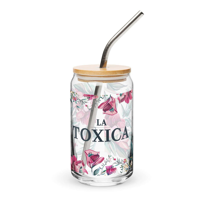 La Toxica Exclusive Art Piece Can-Shaped Glass Home Office Work Mexican Spanish Pride Gift Cup One-Of-A-Kind Calligraphy Glass | L11 Mexicada 16 oz With Lid & Straw