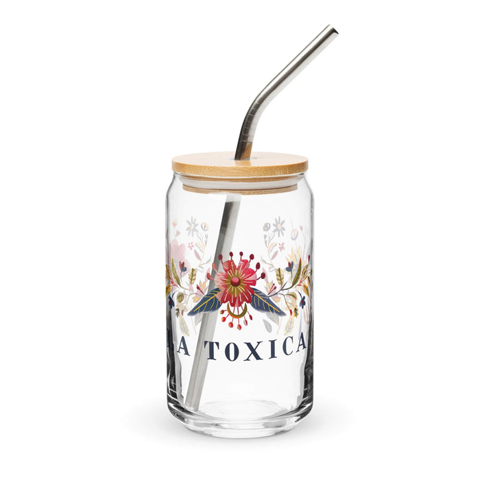 La Toxica Exclusive Art Piece Can-Shaped Glass Home Office Work Mexican Spanish Pride Gift Cup One-Of-A-Kind Calligraphy Glass | L12 Mexicada 16 oz With Lid & Straw