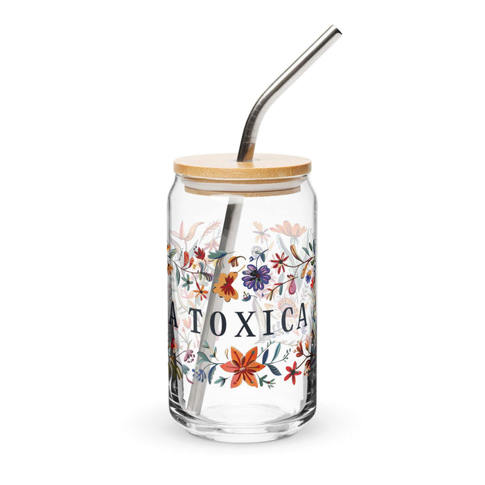 La Toxica Exclusive Art Piece Can-Shaped Glass Home Office Work Mexican Spanish Pride Gift Cup One-Of-A-Kind Calligraphy Glass | L19 Mexicada 16 oz With Lid & Straw