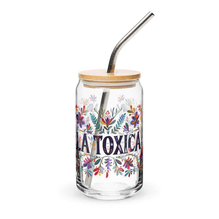 La Toxica Exclusive Art Piece Can-Shaped Glass Home Office Work Mexican Spanish Pride Gift Cup One-Of-A-Kind Calligraphy Glass | L20 Mexicada 16 oz With Lid & Straw