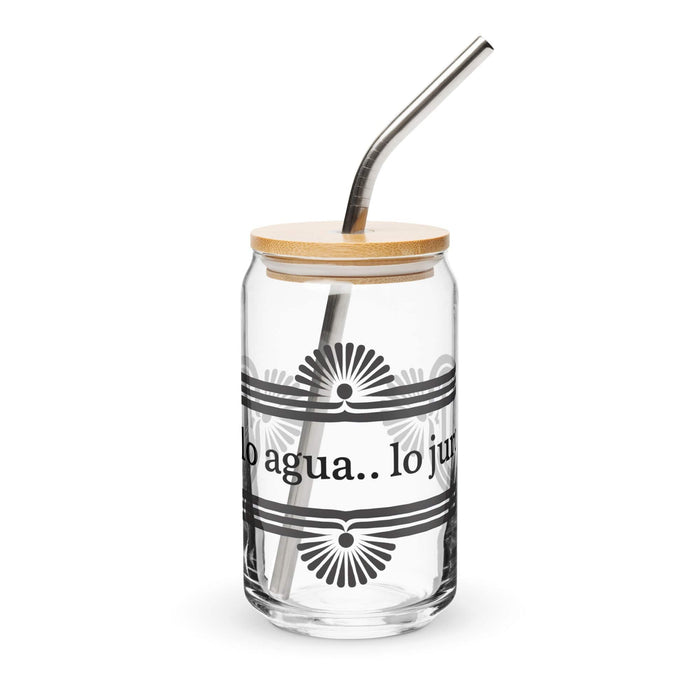 Solo Agua Lo Juro Exclusive Art Piece Can-Shaped Glass Home Office Work Mexican Spanish Pride Gift Cup One-Of-A-Kind Calligraphy Glass | S35 Mexicada 16 oz With Lid & Straw