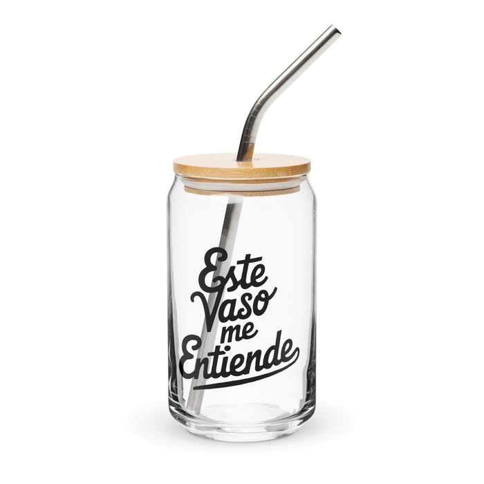 Este Vaso Me Entiende Exclusive Art Piece Can-Shaped Glass Home Office Work Mexican Spanish Pride Gift Cup One-Of-A-Kind Calligraphy Glass | E27 Mexicada 16 oz With Lid & Straw