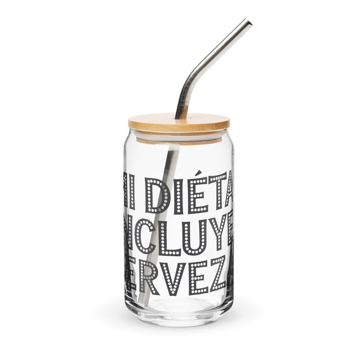 Mi Dieta Incluye Cerveza Exclusive Art Piece Can-Shaped Glass Home Office Work Mexican Spanish Pride Gift Cup One-Of-A-Kind Calligraphy Glass | M31 Mexicada 16 oz With Lid & Straw