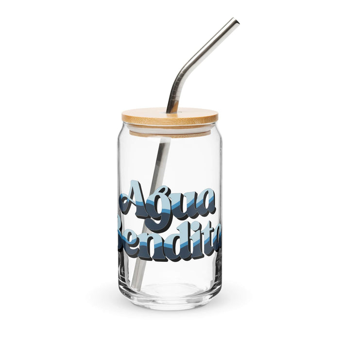 Agua Bendita Exclusive Art Piece Can-Shaped Glass Home Office Work Mexican Spanish Pride Gift Cup One-Of-A-Kind Calligraphy Glass | A18 Mexicada 16 oz With Lid & Straw