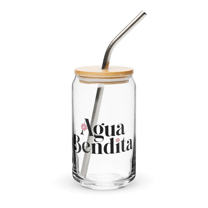 Agua Bendita Exclusive Art Piece Can-Shaped Glass Home Office Work Mexican Spanish Pride Gift Cup One-Of-A-Kind Calligraphy Glass | A22 Mexicada 16 oz With Lid & Straw