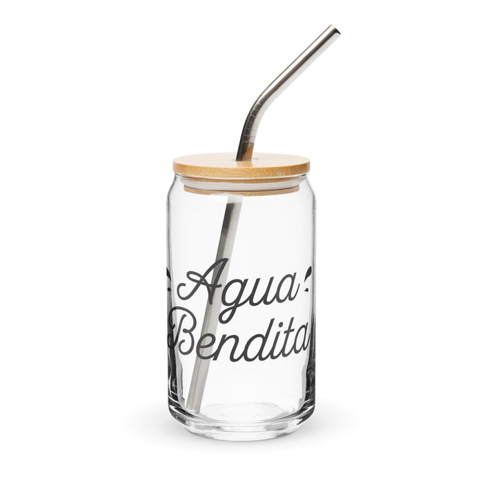 Agua Bendita Exclusive Art Piece Can-Shaped Glass Home Office Work Mexican Spanish Pride Gift Cup One-Of-A-Kind Calligraphy Glass | A23 Mexicada 16 oz With Lid & Straw