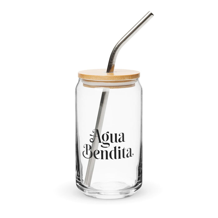 Agua Bendita Exclusive Art Piece Can-Shaped Glass Home Office Work Mexican Spanish Pride Gift Cup One-Of-A-Kind Calligraphy Glass | A25 Mexicada 16 oz With Lid & Straw