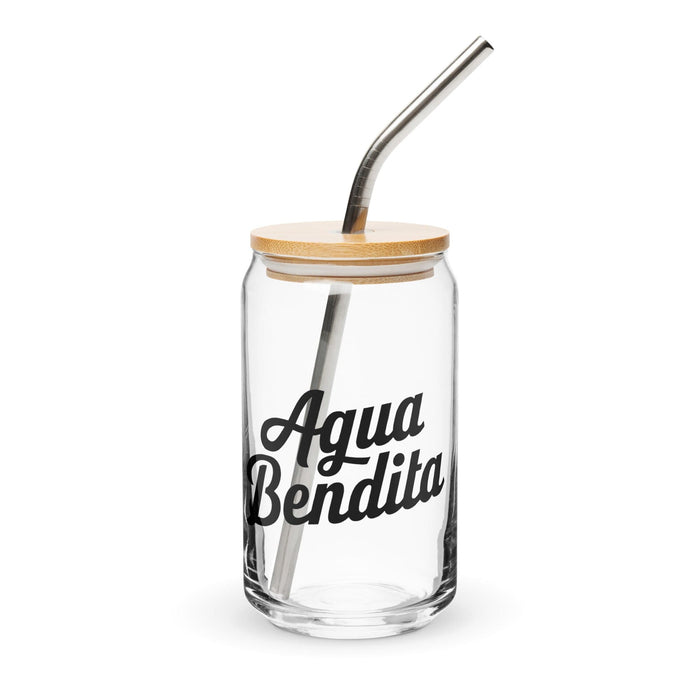 Agua Bendita Exclusive Art Piece Can-Shaped Glass Home Office Work Mexican Spanish Pride Gift Cup One-Of-A-Kind Calligraphy Glass | A28 Mexicada 16 oz With Lid & Straw