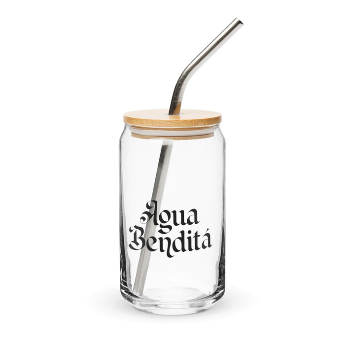 Agua Bendita Exclusive Art Piece Can-Shaped Glass Home Office Work Mexican Spanish Pride Gift Cup One-Of-A-Kind Calligraphy Glass | A30 Mexicada 16 oz With Lid & Straw