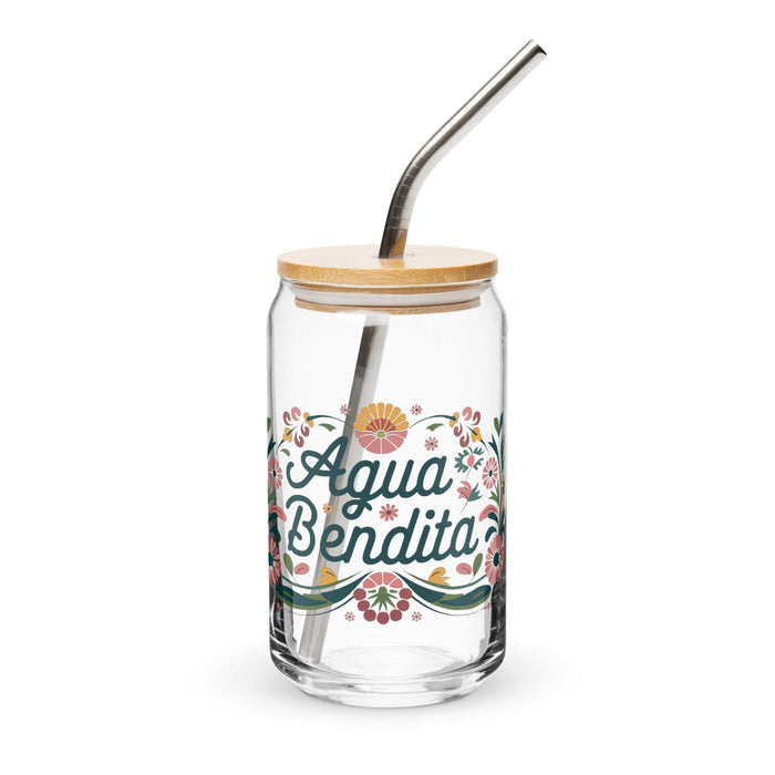 Agua Bendita Exclusive Art Piece Can-Shaped Glass Home Office Work Mexican Spanish Pride Gift Cup One-Of-A-Kind Calligraphy Glass | A35 Mexicada 16 oz With Lid & Straw