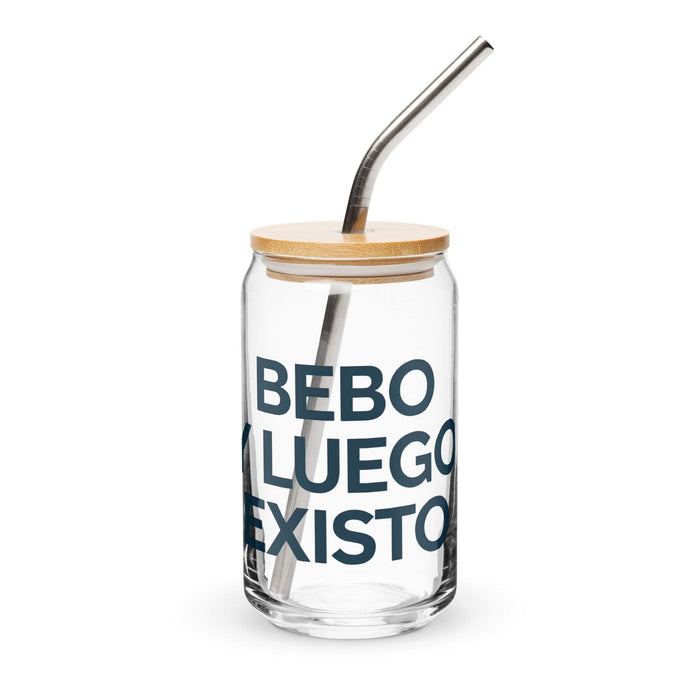 Bebo Y Luego Existo Exclusive Art Piece Can-Shaped Glass Home Office Work Mexican Spanish Pride Gift Cup One-Of-A-Kind Calligraphy Glass | B6 Mexicada 16 oz With Lid & Straw