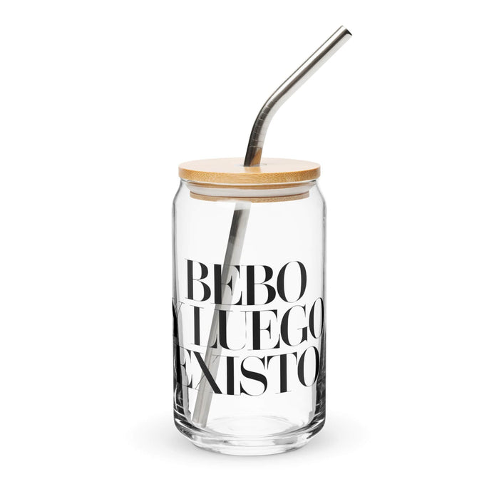 Bebo Y Luego Existo Exclusive Art Piece Can-Shaped Glass Home Office Work Mexican Spanish Pride Gift Cup One-Of-A-Kind Calligraphy Glass | B8 Mexicada 16 oz With Lid & Straw