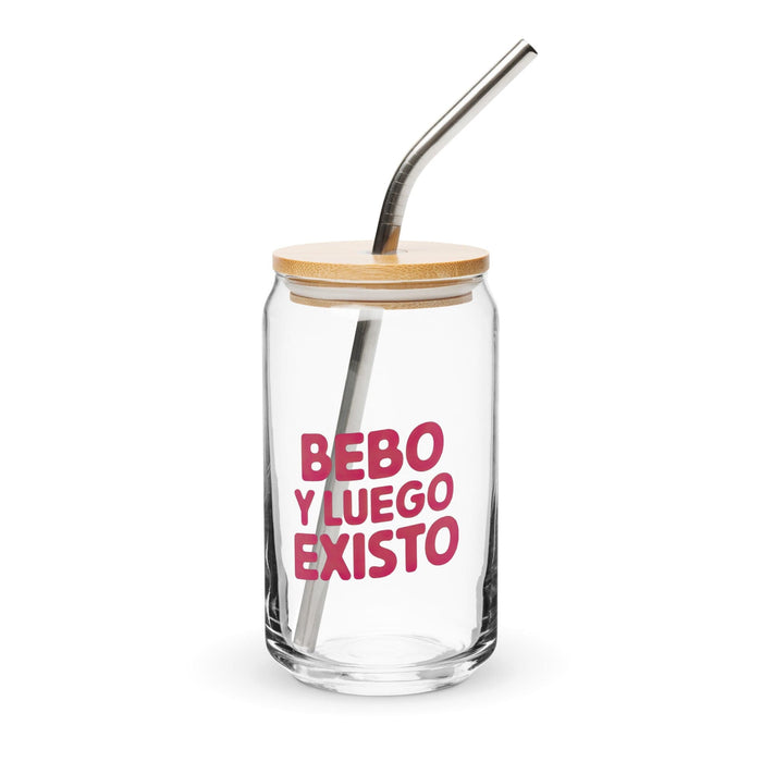 Bebo Y Luego Existo Exclusive Art Piece Can-Shaped Glass Home Office Work Mexican Spanish Pride Gift Cup One-Of-A-Kind Calligraphy Glass | B13 Mexicada 16 oz With Lid & Straw