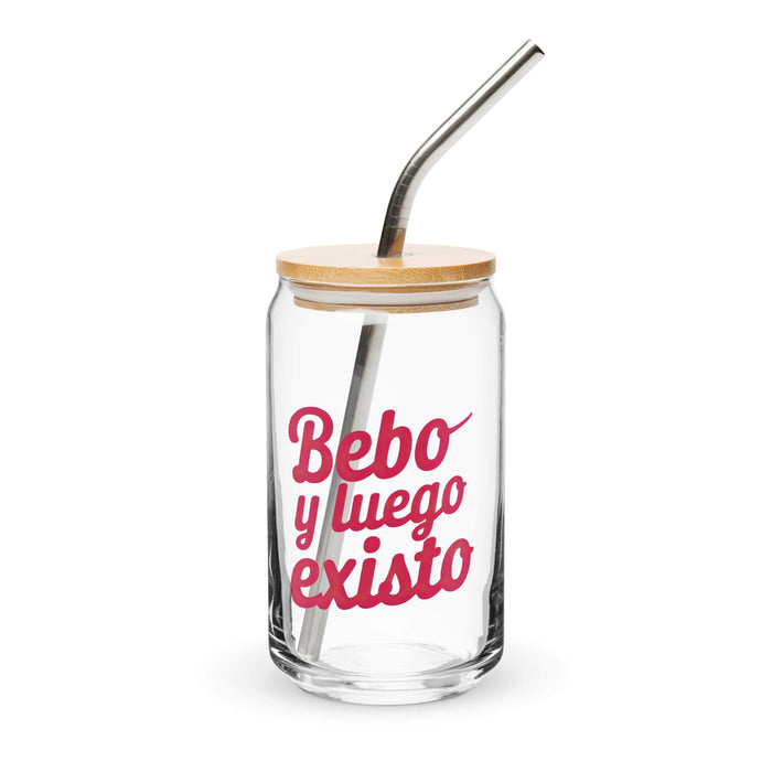 Bebo Y Luego Existo Exclusive Art Piece Can-Shaped Glass Home Office Work Mexican Spanish Pride Gift Cup One-Of-A-Kind Calligraphy Glass | B14 Mexicada 16 oz With Lid & Straw