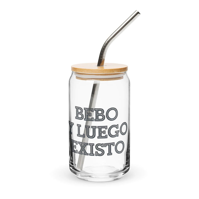 Bebo Y Luego Existo Exclusive Art Piece Can-Shaped Glass Home Office Work Mexican Spanish Pride Gift Cup One-Of-A-Kind Calligraphy Glass | B22 Mexicada 16 oz With Lid & Straw