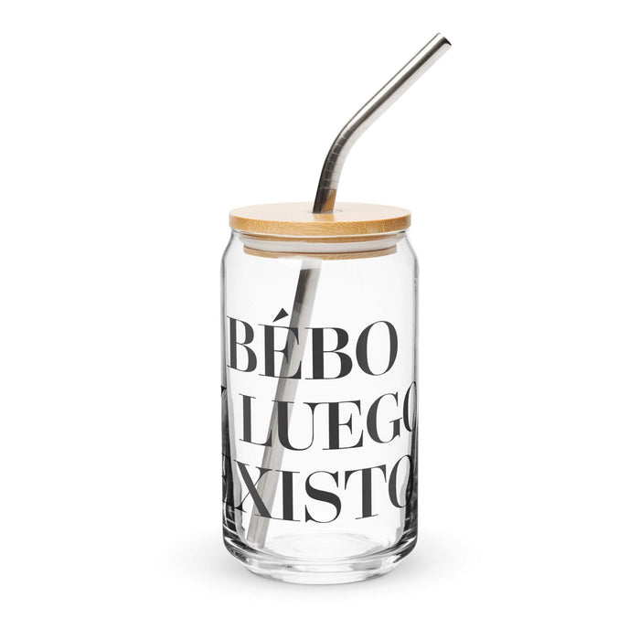 Bebo Y Luego Existo Exclusive Art Piece Can-Shaped Glass Home Office Work Mexican Spanish Pride Gift Cup One-Of-A-Kind Calligraphy Glass | B23 Mexicada 16 oz With Lid & Straw