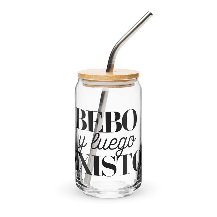 Bebo Y Luego Existo Exclusive Art Piece Can-Shaped Glass Home Office Work Mexican Spanish Pride Gift Cup One-Of-A-Kind Calligraphy Glass | B26 Mexicada 16 oz With Lid & Straw