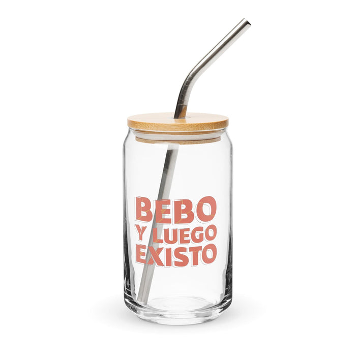 Bebo Y Luego Existo Exclusive Art Piece Can-Shaped Glass Home Office Work Mexican Spanish Pride Gift Cup One-Of-A-Kind Calligraphy Glass | B27 Mexicada 16 oz With Lid & Straw