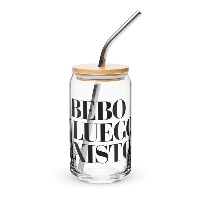 Bebo Y Luego Existo Exclusive Art Piece Can-Shaped Glass Home Office Work Mexican Spanish Pride Gift Cup One-Of-A-Kind Calligraphy Glass | B29 Mexicada 16 oz With Lid & Straw