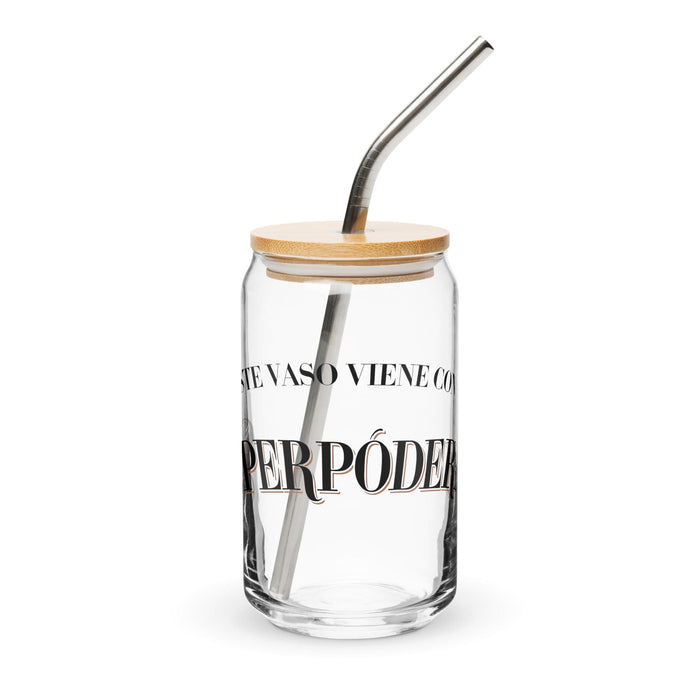 Este Vaso Viene Con Superpoderes Exclusive Art Piece Can-Shaped Glass Home Office Work Mexican Spanish Pride Gift Cup One-Of-A-Kind Calligraphy Glass | E2 Mexicada 16 oz With Lid & Straw