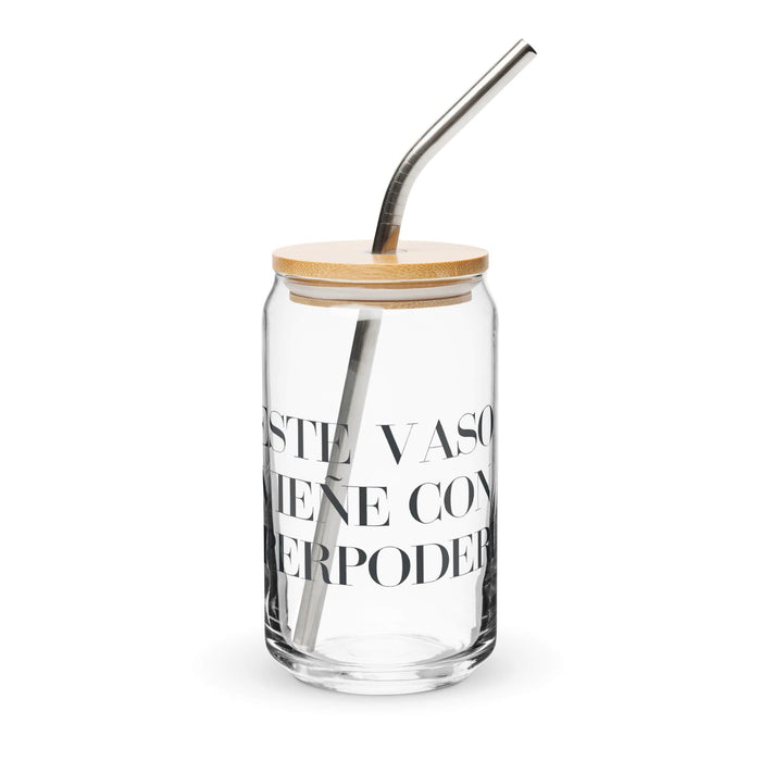 Este Vaso Viene Con Superpoderes Exclusive Art Piece Can-Shaped Glass Home Office Work Mexican Spanish Pride Gift Cup One-Of-A-Kind Calligraphy Glass | E16 Mexicada 16 oz With Lid & Straw