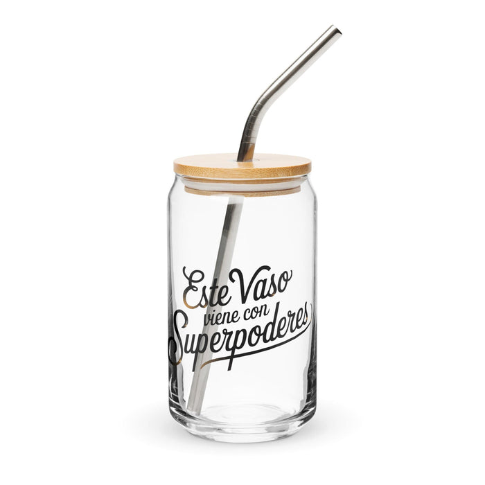 Este Vaso Viene Con Superpoderes Exclusive Art Piece Can-Shaped Glass Home Office Work Mexican Spanish Pride Gift Cup One-Of-A-Kind Calligraphy Glass | E22 Mexicada 16 oz With Lid & Straw