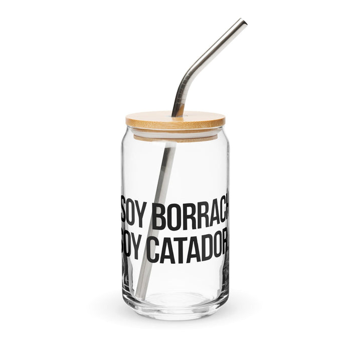 No Soy Borracho, Soy Catador Exclusive Art Piece Can-Shaped Glass Home Office Work Mexican Spanish Pride Gift Cup One-Of-A-Kind Calligraphy Glass | N7 Mexicada 16 oz With Lid & Straw