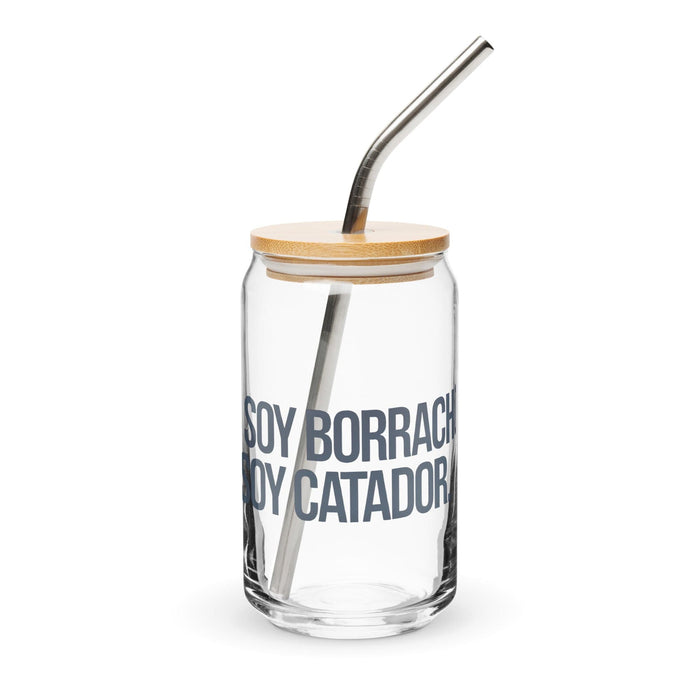 No Soy Borracho, Soy Catador Exclusive Art Piece Can-Shaped Glass Home Office Work Mexican Spanish Pride Gift Cup One-Of-A-Kind Calligraphy Glass | N14 Mexicada 16 oz With Lid & Straw