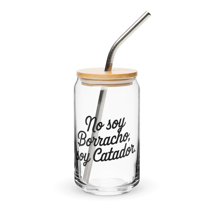 No Soy Borracho, Soy Catador Exclusive Art Piece Can-Shaped Glass Home Office Work Mexican Spanish Pride Gift Cup One-Of-A-Kind Calligraphy Glass | N16 Mexicada 16 oz With Lid & Straw