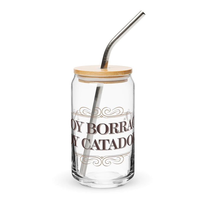 No Soy Borracho, Soy Catador Exclusive Art Piece Can-Shaped Glass Home Office Work Mexican Spanish Pride Gift Cup One-Of-A-Kind Calligraphy Glass | N17 Mexicada 16 oz With Lid & Straw