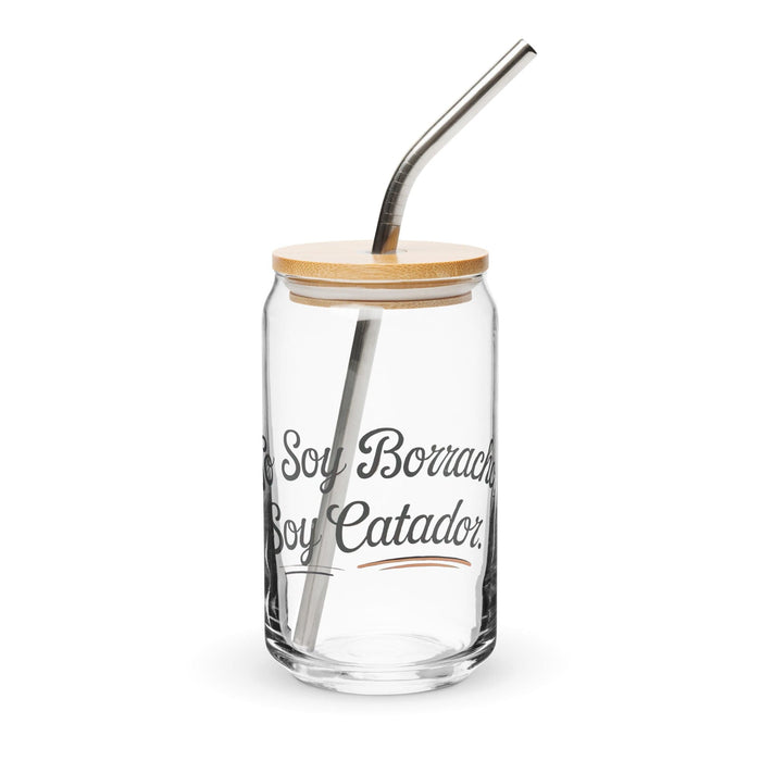 No Soy Borracho, Soy Catador Exclusive Art Piece Can-Shaped Glass Home Office Work Mexican Spanish Pride Gift Cup One-Of-A-Kind Calligraphy Glass | N21 Mexicada 16 oz With Lid & Straw