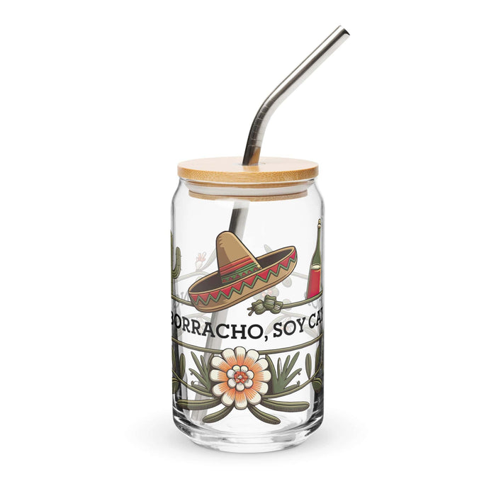 No Soy Borracho, Soy Catador Exclusive Art Piece Can-Shaped Glass Home Office Work Mexican Spanish Pride Gift Cup One-Of-A-Kind Calligraphy Glass | N33 Mexicada 16 oz With Lid & Straw