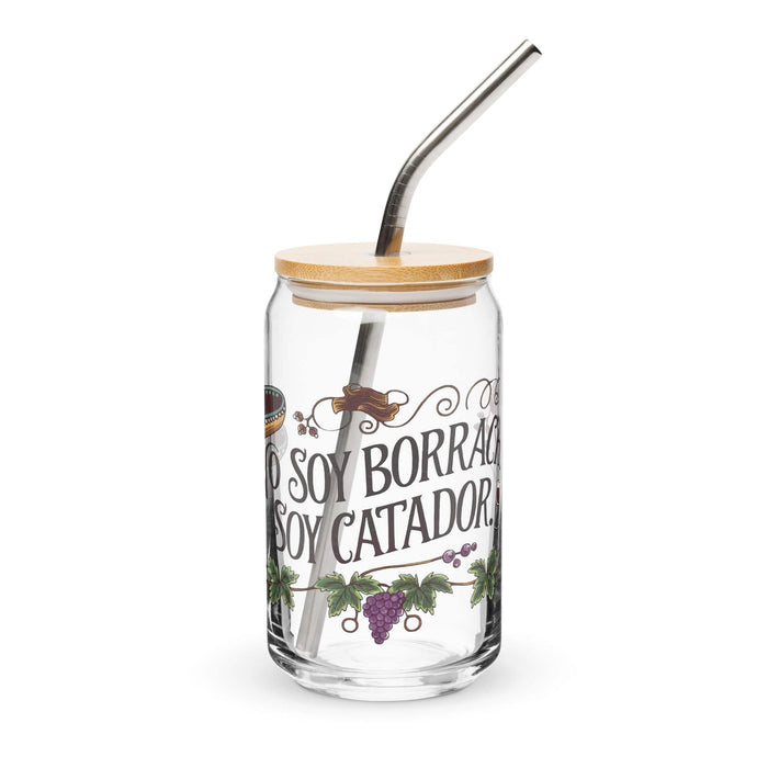 No Soy Borracho, Soy Catador Exclusive Art Piece Can-Shaped Glass Home Office Work Mexican Spanish Pride Gift Cup One-Of-A-Kind Calligraphy Glass | N34 Mexicada 16 oz With Lid & Straw